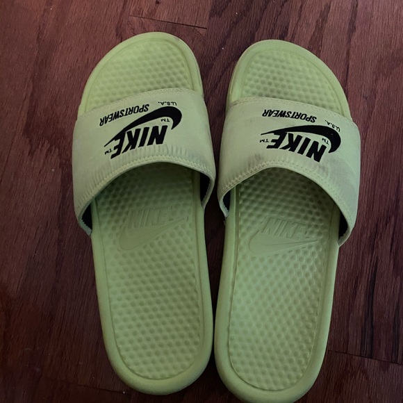 neon green nike sandals